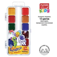 Краски акварельные FORUM "КОСМО", медовые, 12 цветов, квадратные кюветы, прозрачный пластик, FA-EV-1012-Aln Краски акварельные FORUM "КОСМО", медовые, 12 цветов, квадратные кюветы, прозрачный пластик, FA-EV-1012-Aln